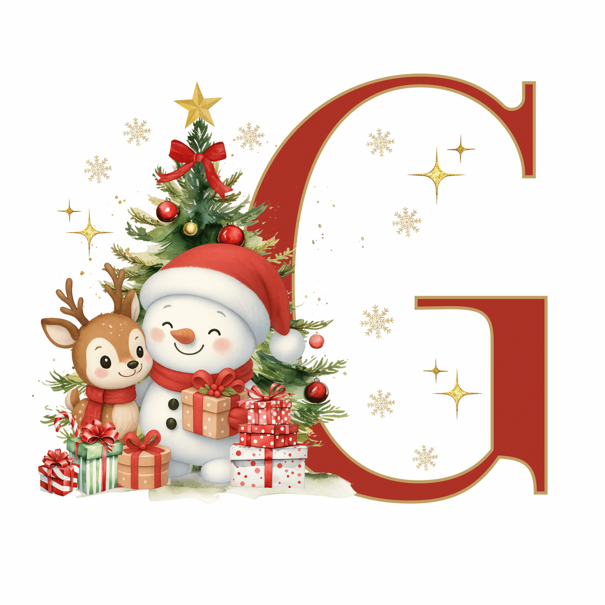 Mug de Noël Personnalisé – Lettre de A à Z avec Bonhomme de Neige & Renne Sublimation Store