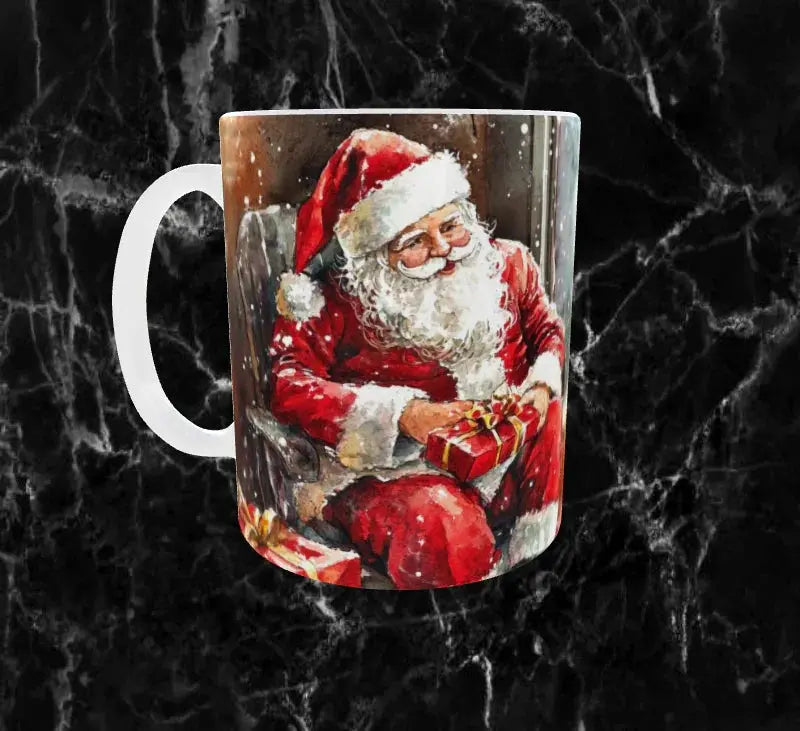 Mug de Noël – Père Noël au Coin du Sapin 🎅🎁✨ Sublimation Store
