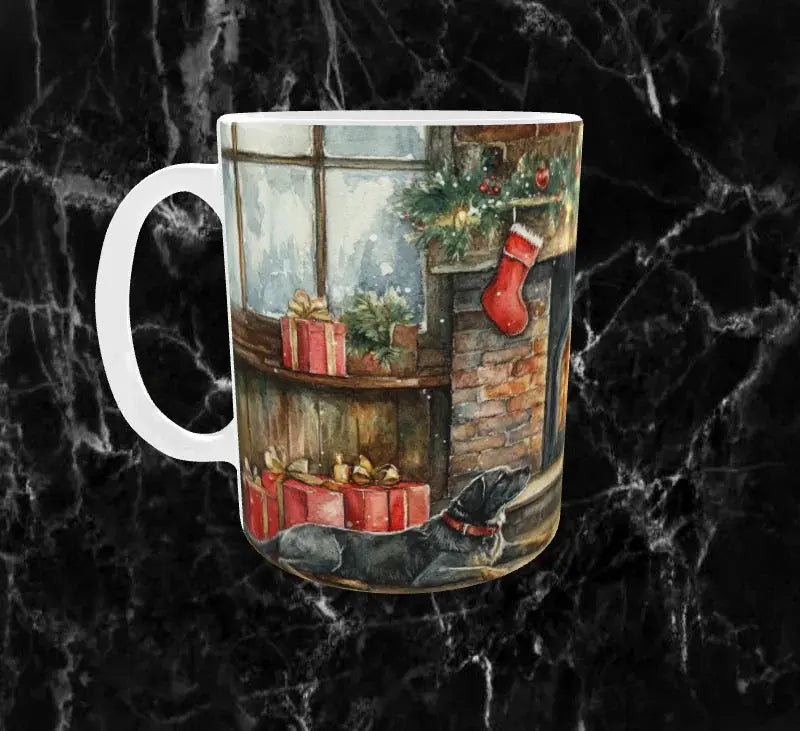 🐾 Mug de Noël – Le Chien au Coin du Feu 🎄🔥 Sublimation Store