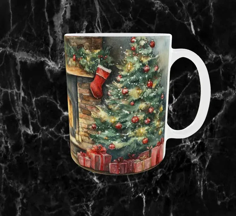 🐾 Mug de Noël – Le Chien au Coin du Feu 🎄🔥 Sublimation Store