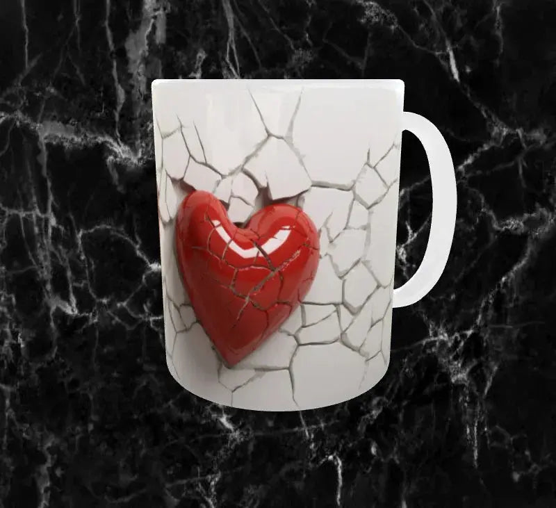❤️🔥Mug Cœurs en Éclat – Rouge Vif & Craquelures Blanches Sublimation Store