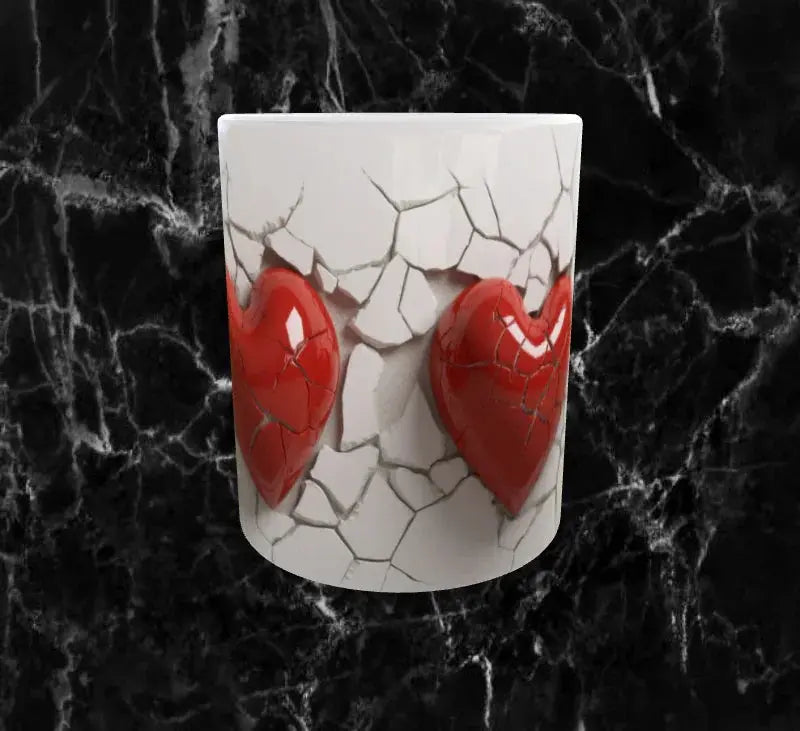 ❤️🔥Mug Cœurs en Éclat – Rouge Vif & Craquelures Blanches Sublimation Store