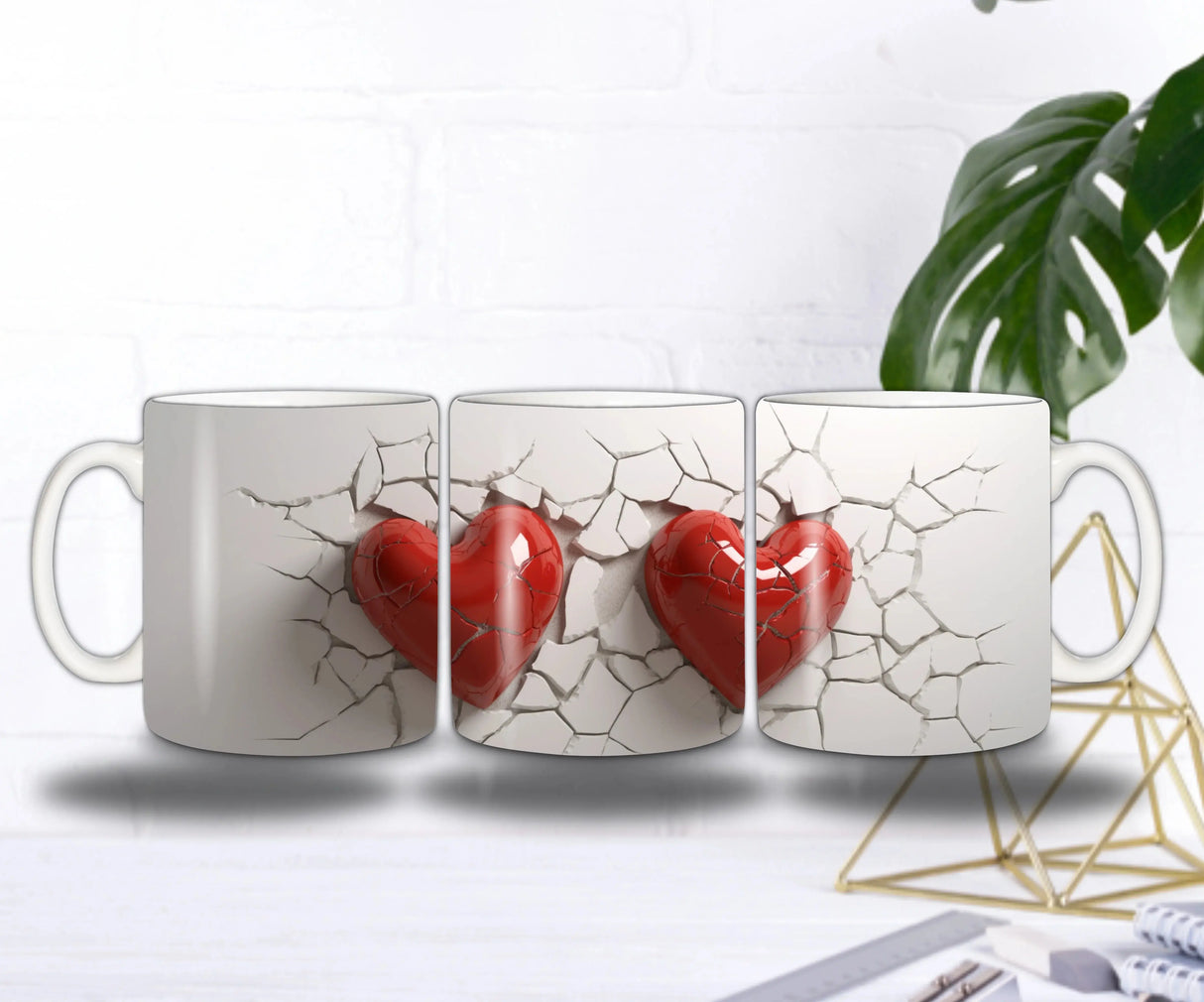 ❤️🔥Mug Cœurs en Éclat – Rouge Vif & Craquelures Blanches Sublimation Store