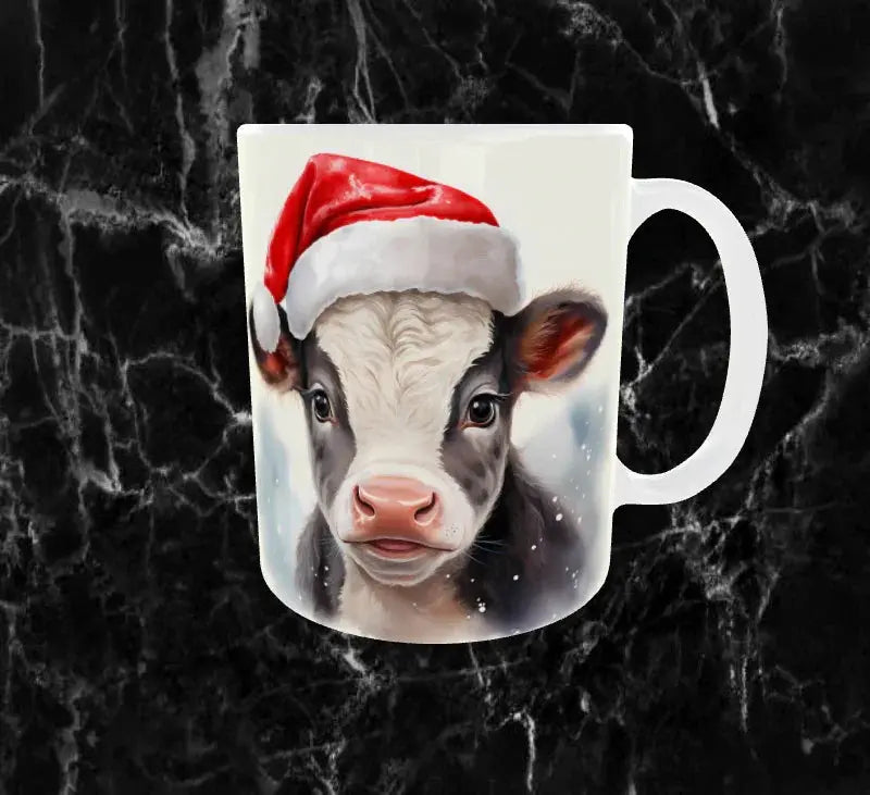 🎄Mug de Noël – Petit Veau Adorable au Bonnet Festif Sublimation Store