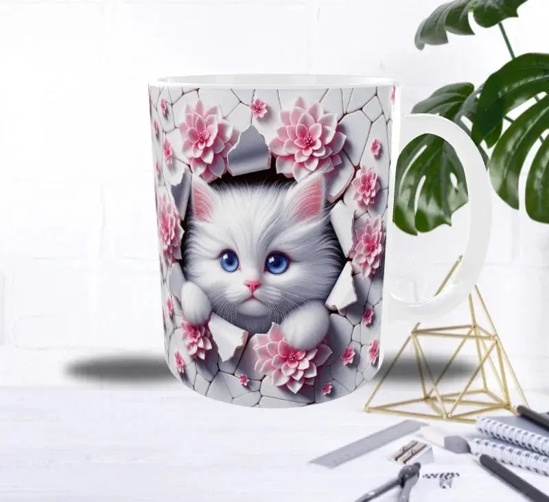 Mug Sublimation – Chaton Magique au Mur Fleuris Sublimation Store