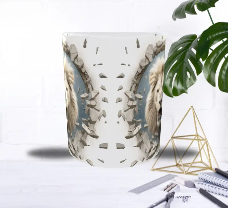 Mug Lion Blanc 3D — L’Éclat du Roi qui Traverse le Mur Sublimation Store