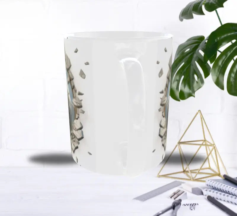 Mug Lion Blanc 3D — L’Éclat du Roi qui Traverse le Mur Sublimation Store