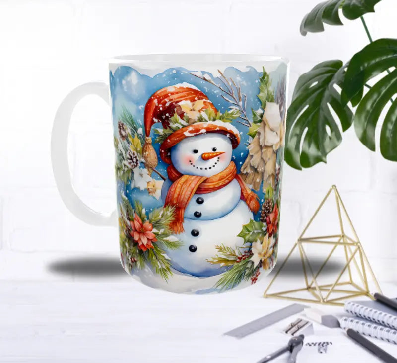 Mug Bonhomme de Neige & Fleurs d’Hiver – Magie Festive Sublimation Store