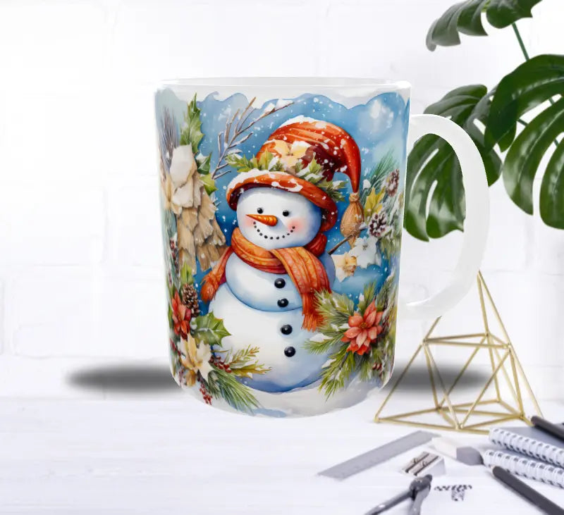 Mug Bonhomme de Neige & Fleurs d’Hiver – Magie Festive Sublimation Store