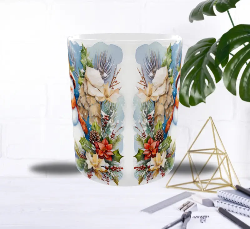 Mug Bonhomme de Neige & Fleurs d’Hiver – Magie Festive Sublimation Store