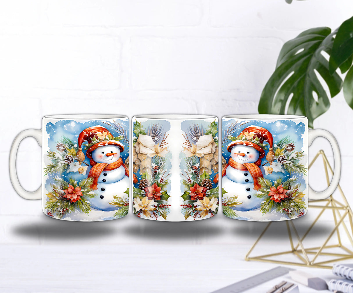 Mug Bonhomme de Neige & Fleurs d’Hiver – Magie Festive Sublimation Store