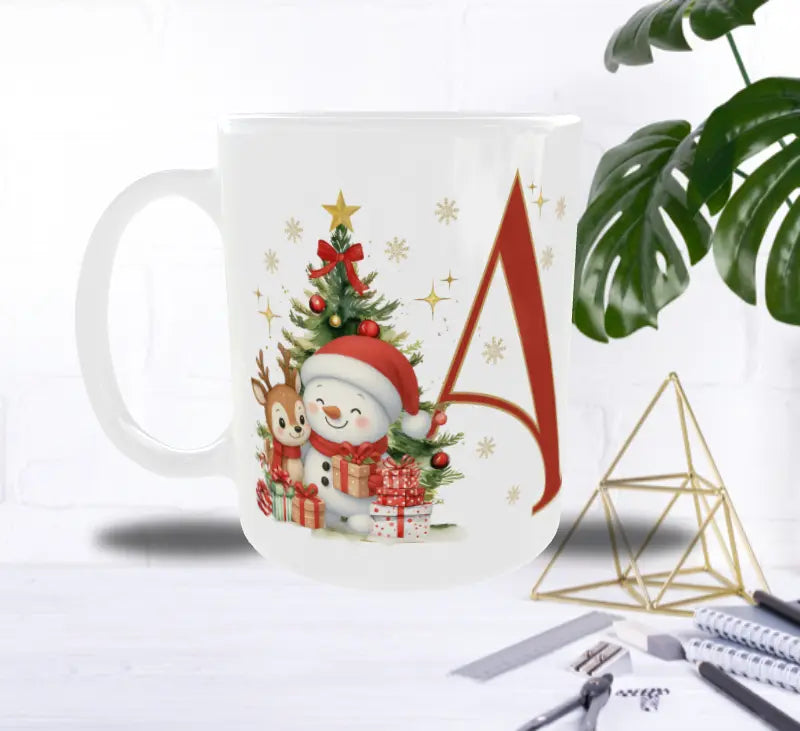 Mug de Noël Personnalisé – Lettre de A à Z avec Bonhomme de Neige & Renne Sublimation Store