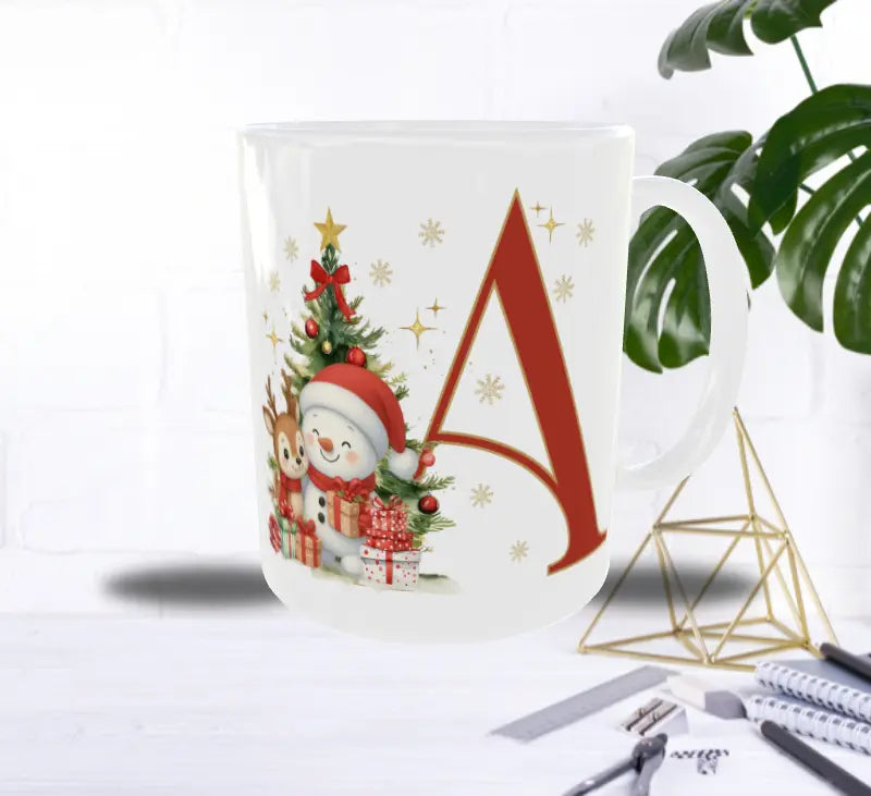 Mug de Noël Personnalisé – Lettre de A à Z avec Bonhomme de Neige & Renne Sublimation Store