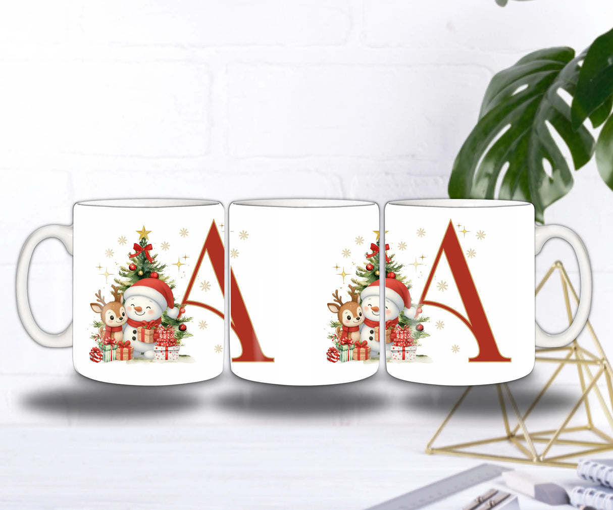 Mug de Noël Personnalisé – Lettre de A à Z avec Bonhomme de Neige & Renne Sublimation Store