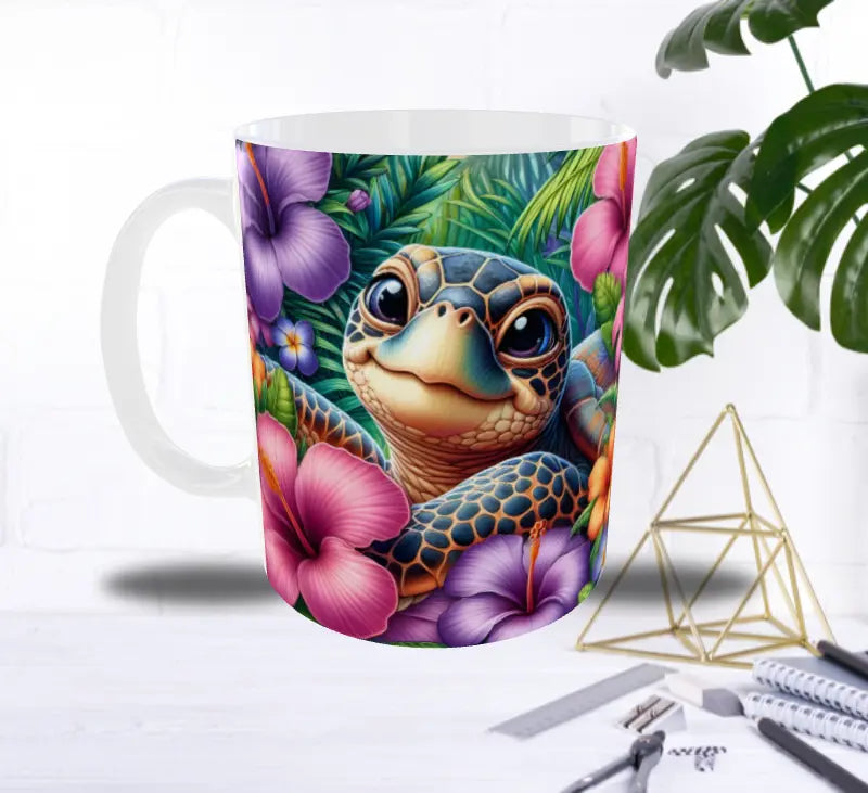 Mug Tortue Tropicale – Hibiscus Multicolores & Ambiance Paradisiaque Sublimation Store