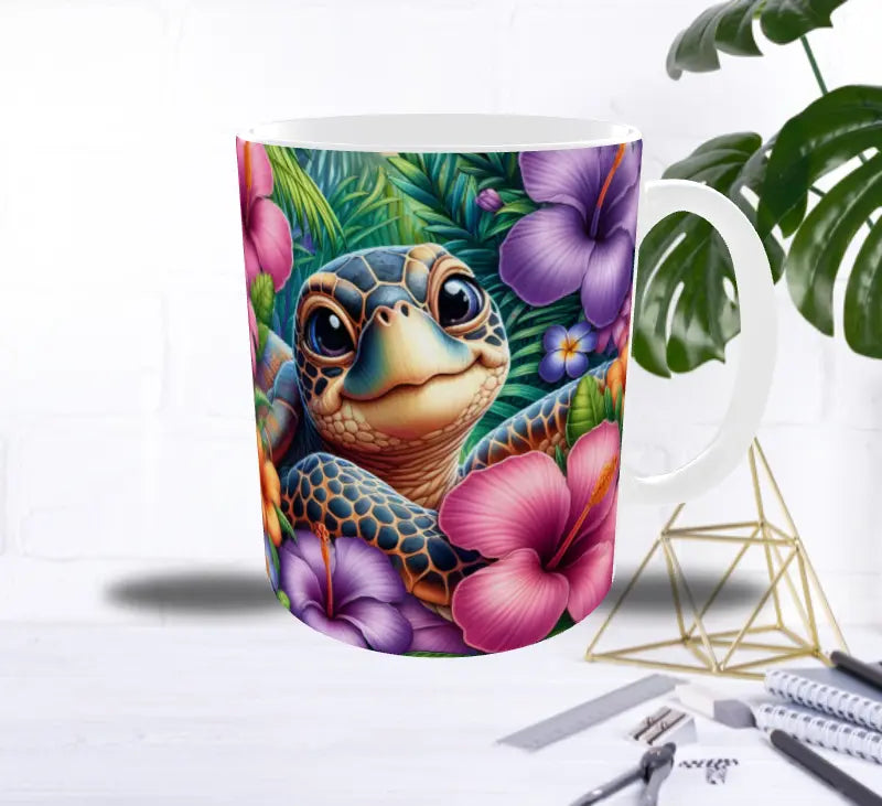 Mug Tortue Tropicale – Hibiscus Multicolores & Ambiance Paradisiaque Sublimation Store