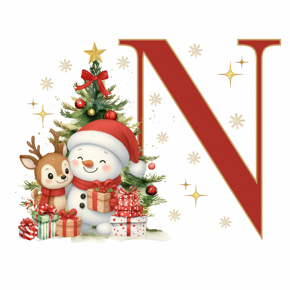 Mug de Noël Personnalisé – Lettre de A à Z avec Bonhomme de Neige & Renne Sublimation Store