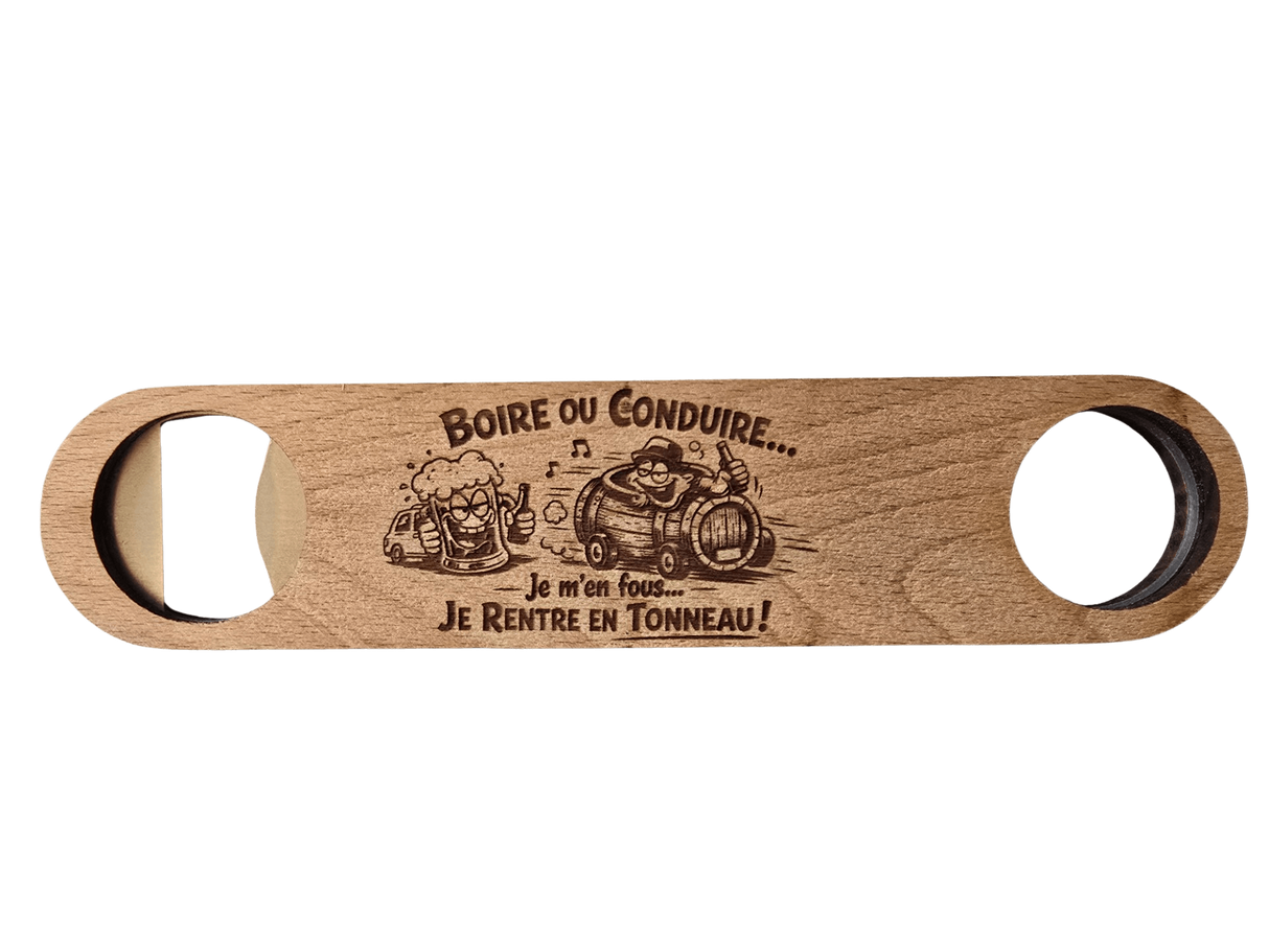 Décapsuleur personnalisé en bois de hêtre – Gravure laser humour recto/verso Sublimation Store
