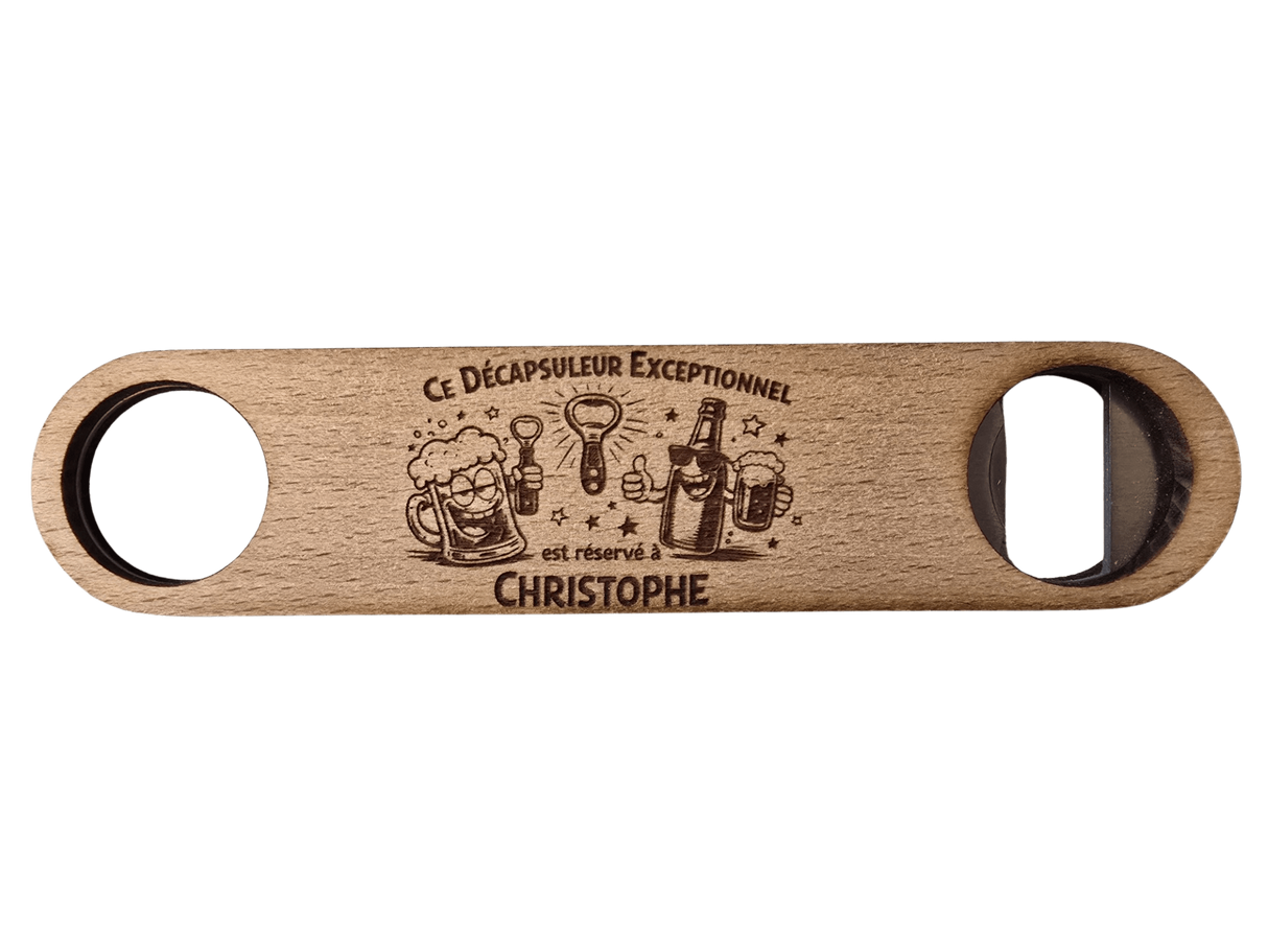 Décapsuleur personnalisé en bois de hêtre – Gravure laser humour recto/verso Sublimation Store