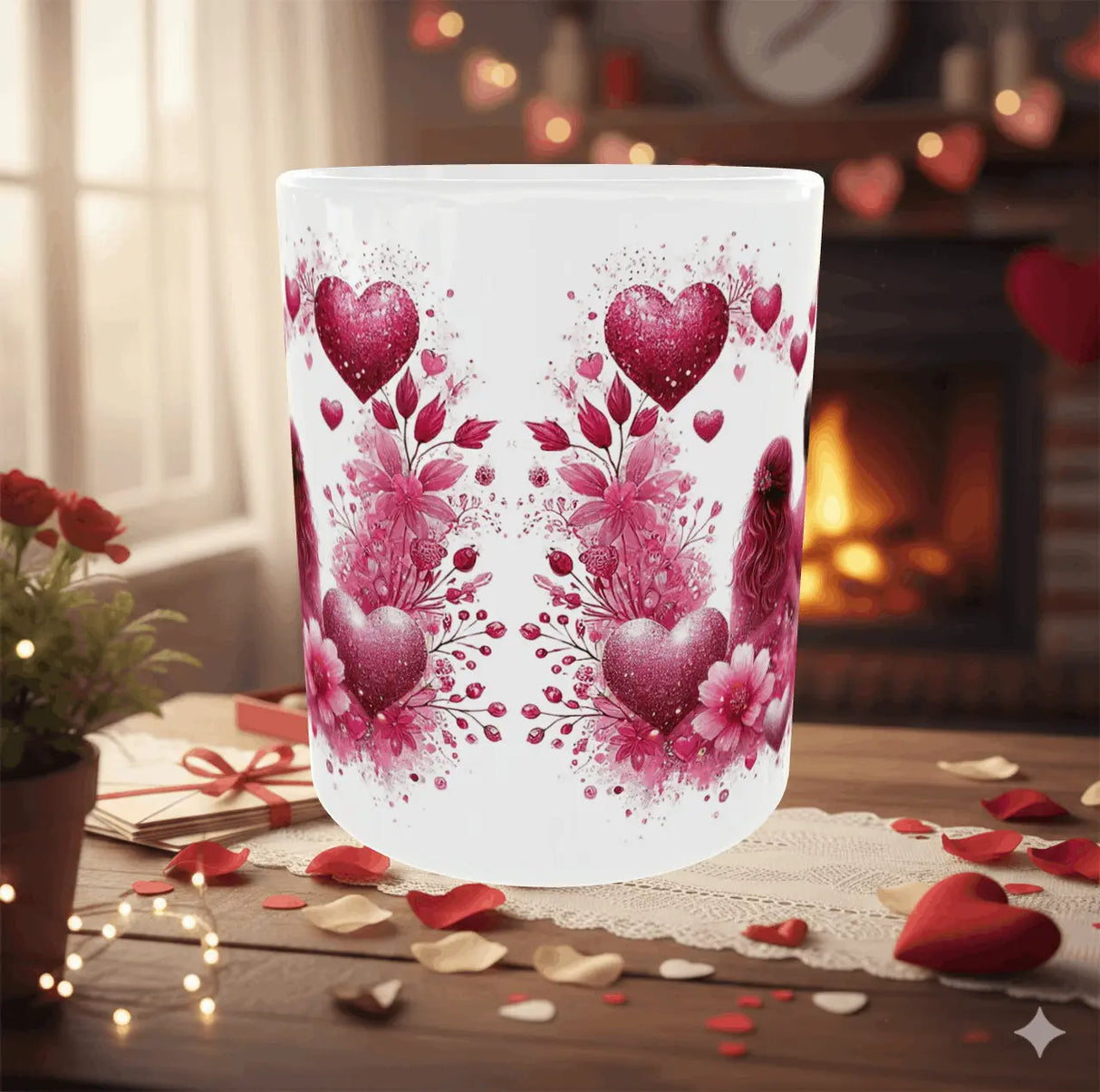 Mug Romantique "Éclats d'Amour" – Design Couple & Fleurs Scintillantes Sublimation Store