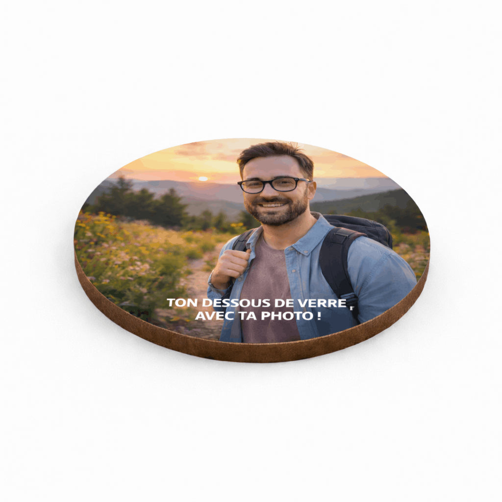 Dessous de verre personnalisé photo en bois & liège – Rond 9 cm (sublimation HD) Sublimation Store