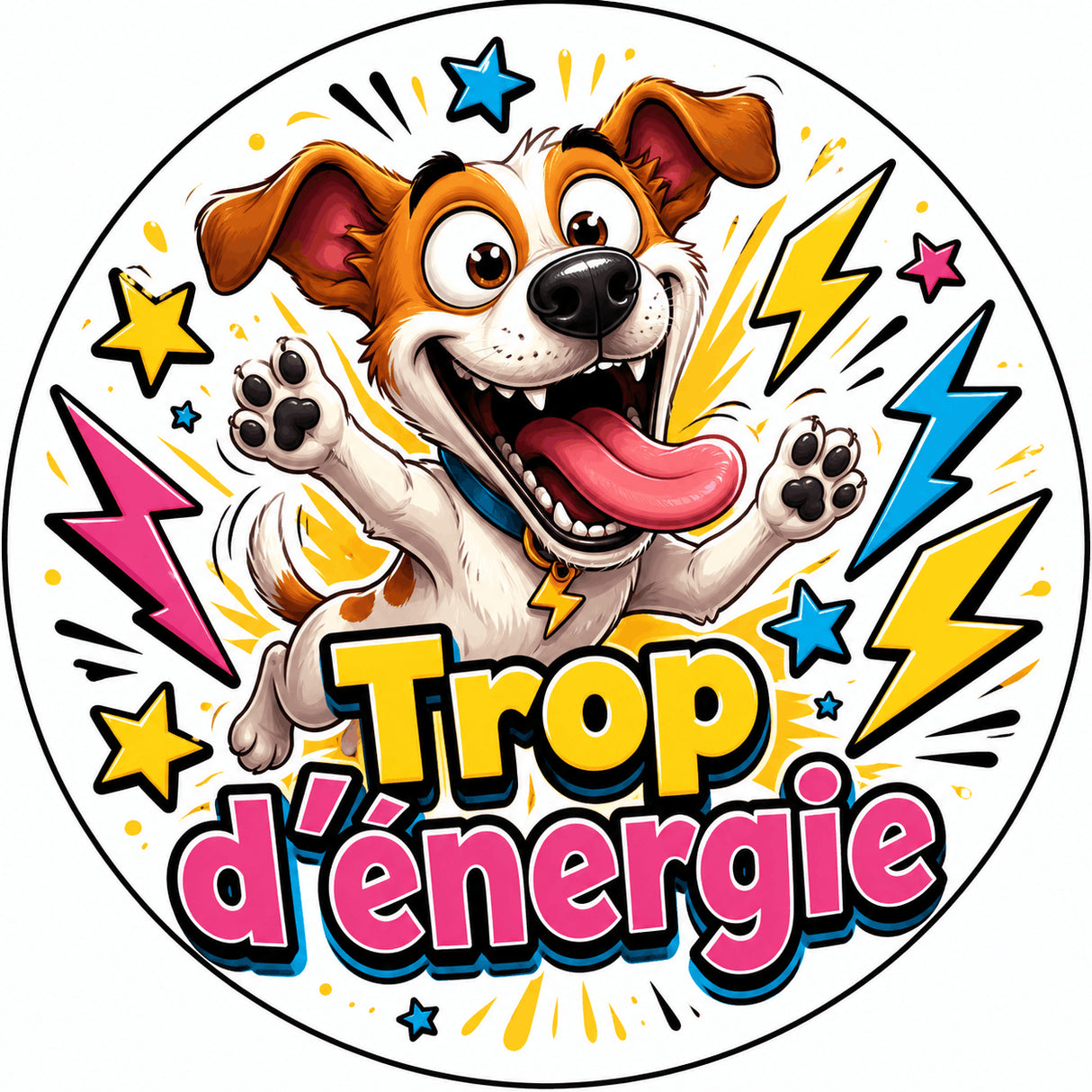 grip coque téléphone trop d'énergie chien survolté cartoon coloré éclairs sublimation