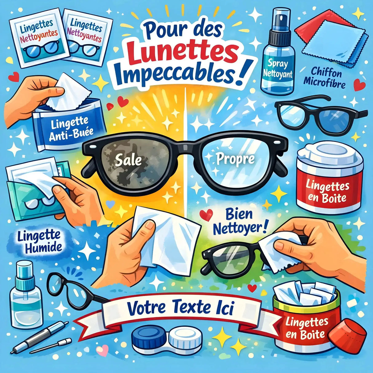 Lingette microfibre carrée 17,5 cm personnalisable pour nettoyage de lunettes sans traces