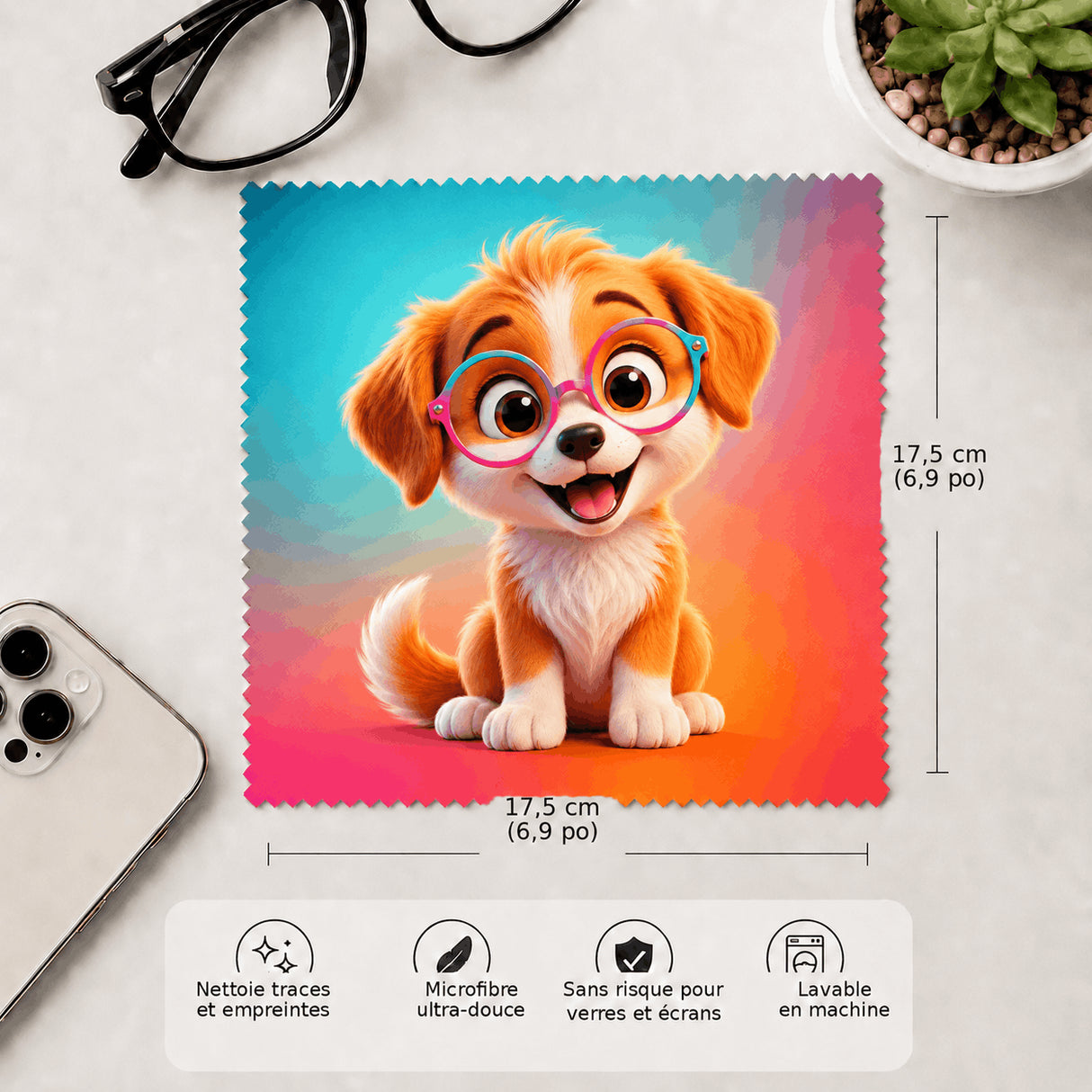 Lingette chien 17,5x17,5cm microfibre douce lavable en machine