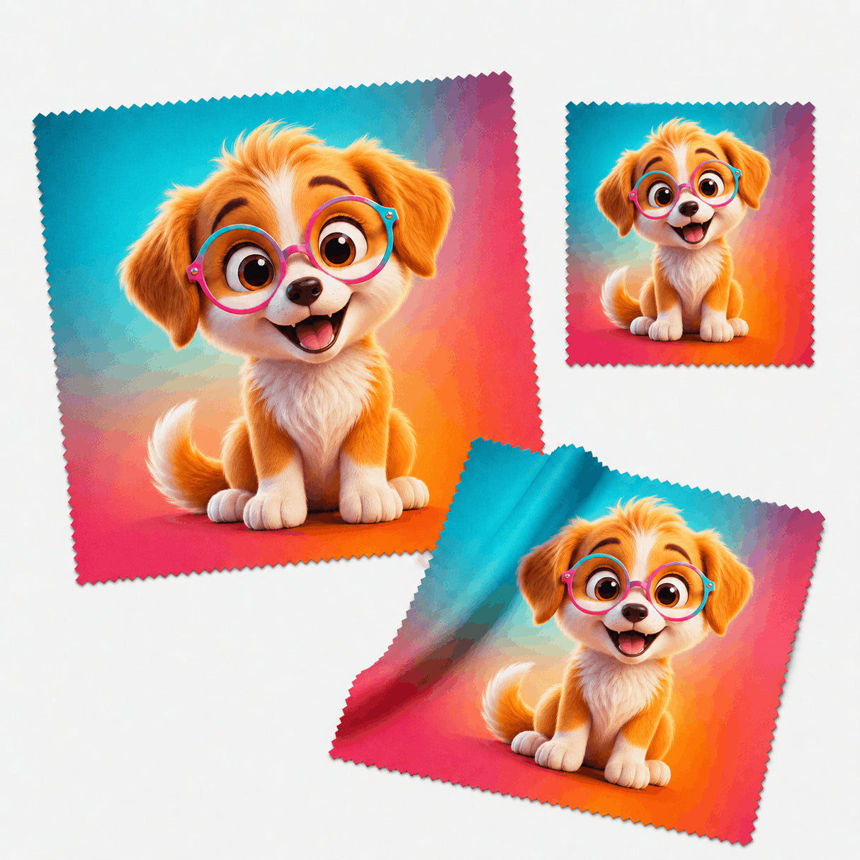 Lingette microfibre chien à lunettes, plusieurs angles et tailles