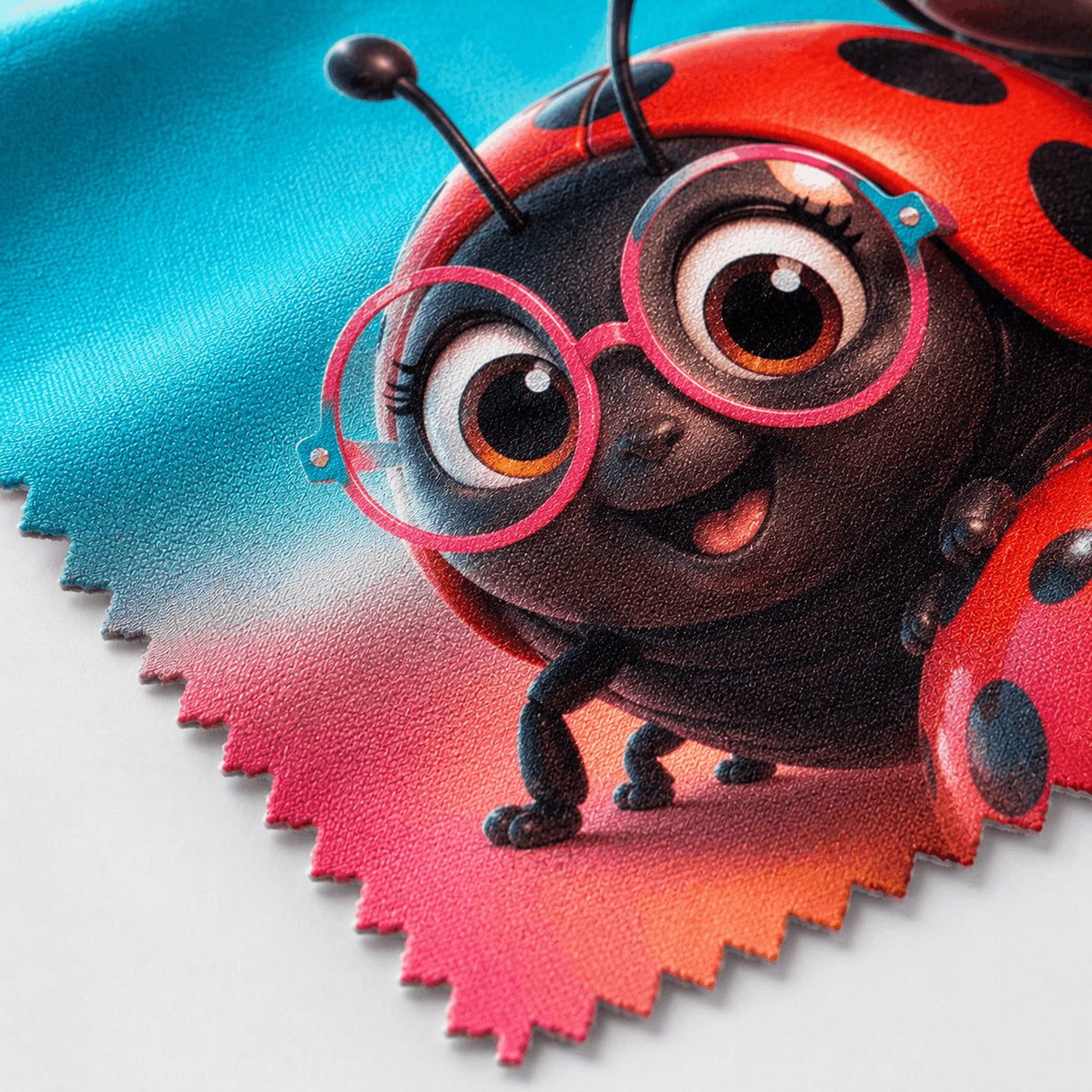 Zoom impression haute définition lingette coccinelles microfibre