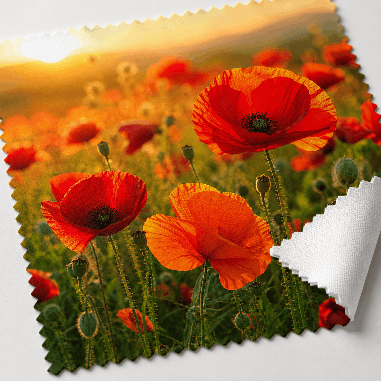 Zoom impression haute définition lingette coquelicots microfibre