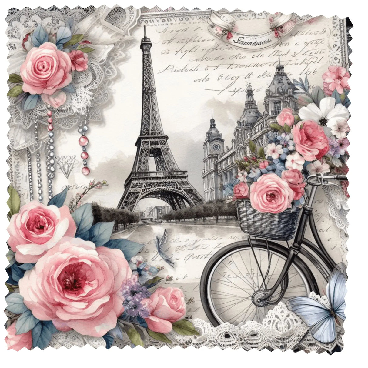 Lingette Lunettes Microfibre “Paris Romantique” – Tour Eiffel & Fleurs – 17,5 × 17,5 cm Sublimation Store