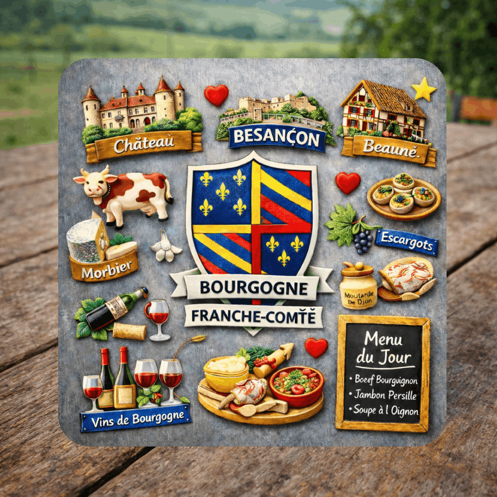 Magnet Bourgogne Franche-Comté – Décoration Réfrigérateur Région 6 x 6 cm Sublimation Store