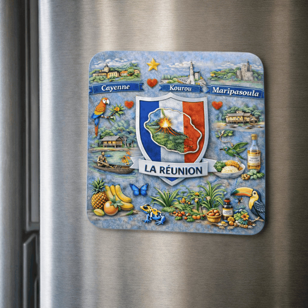 magnet la reunion sur refrigerateur ile volcanique 6x6 cm
