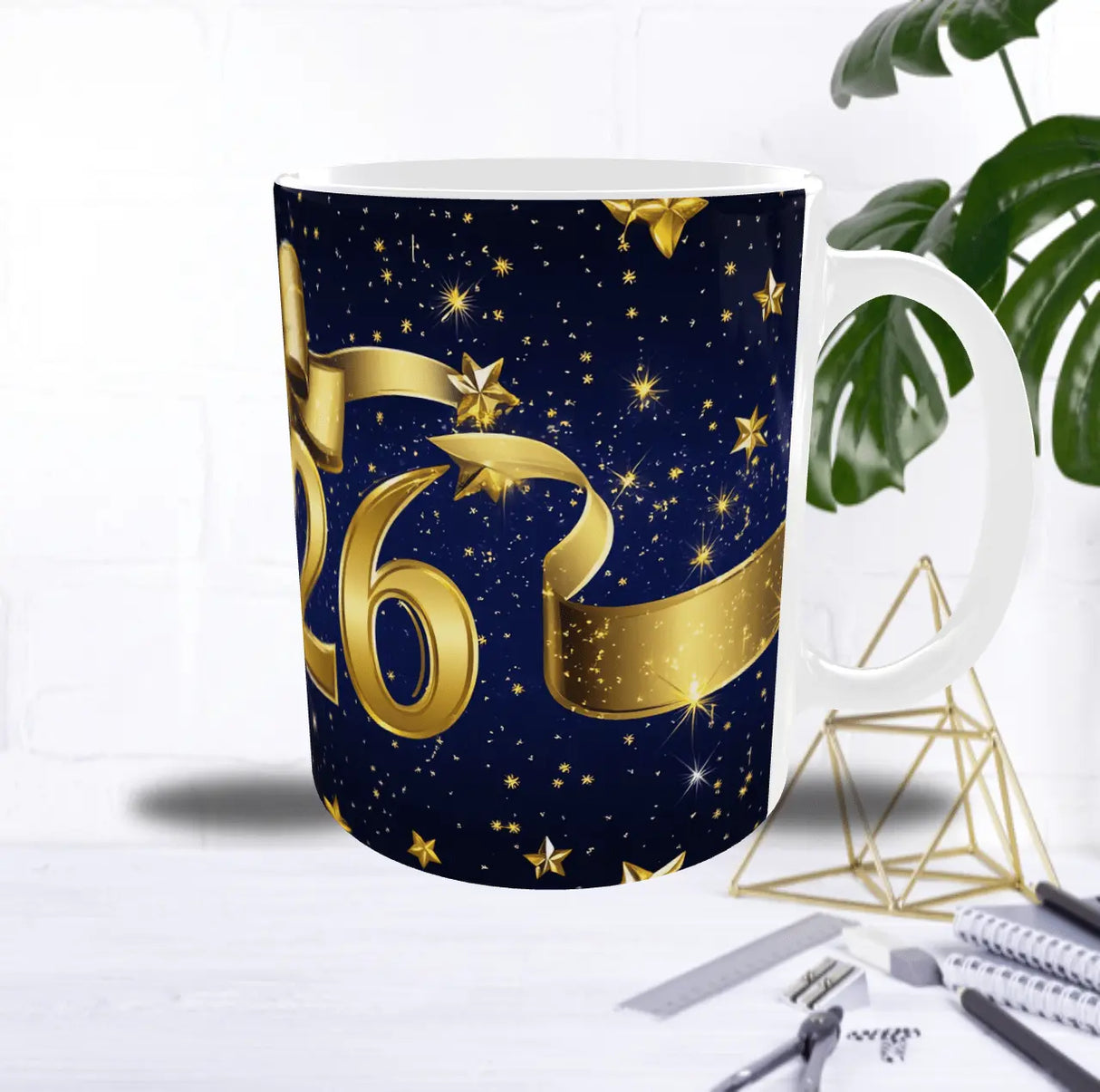 Mug “2026” Bleu Nuit & Or – Étoiles, Ruban Doré et Nœud Chic (Sublimation) Sublimation Store