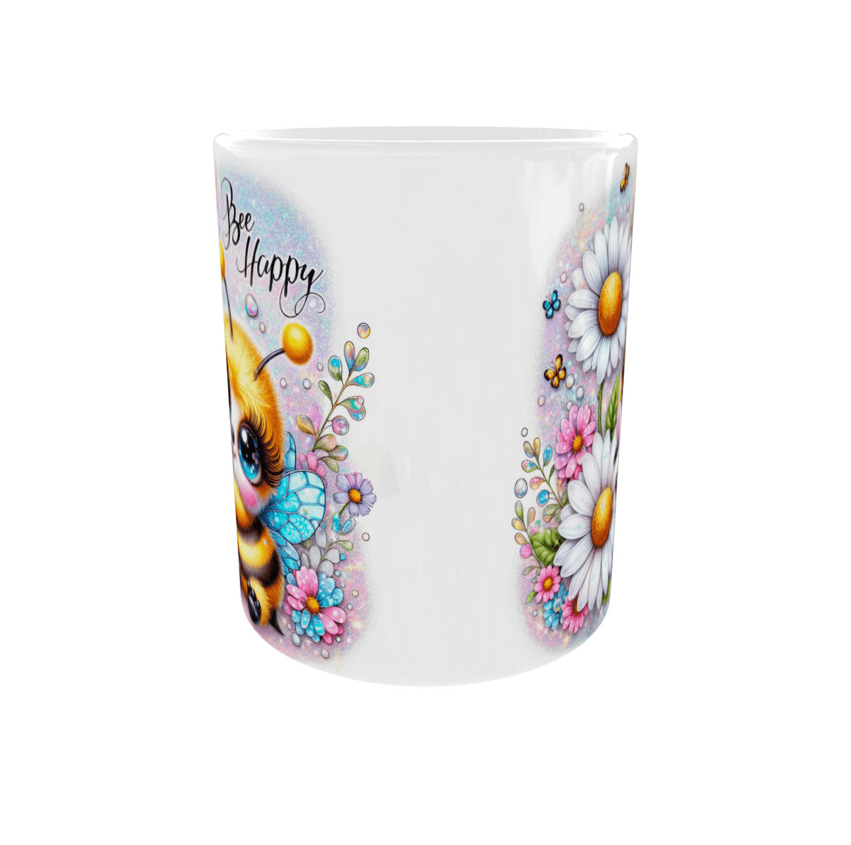 mug abeille kawaii bee happy fleurs design mignon vue face