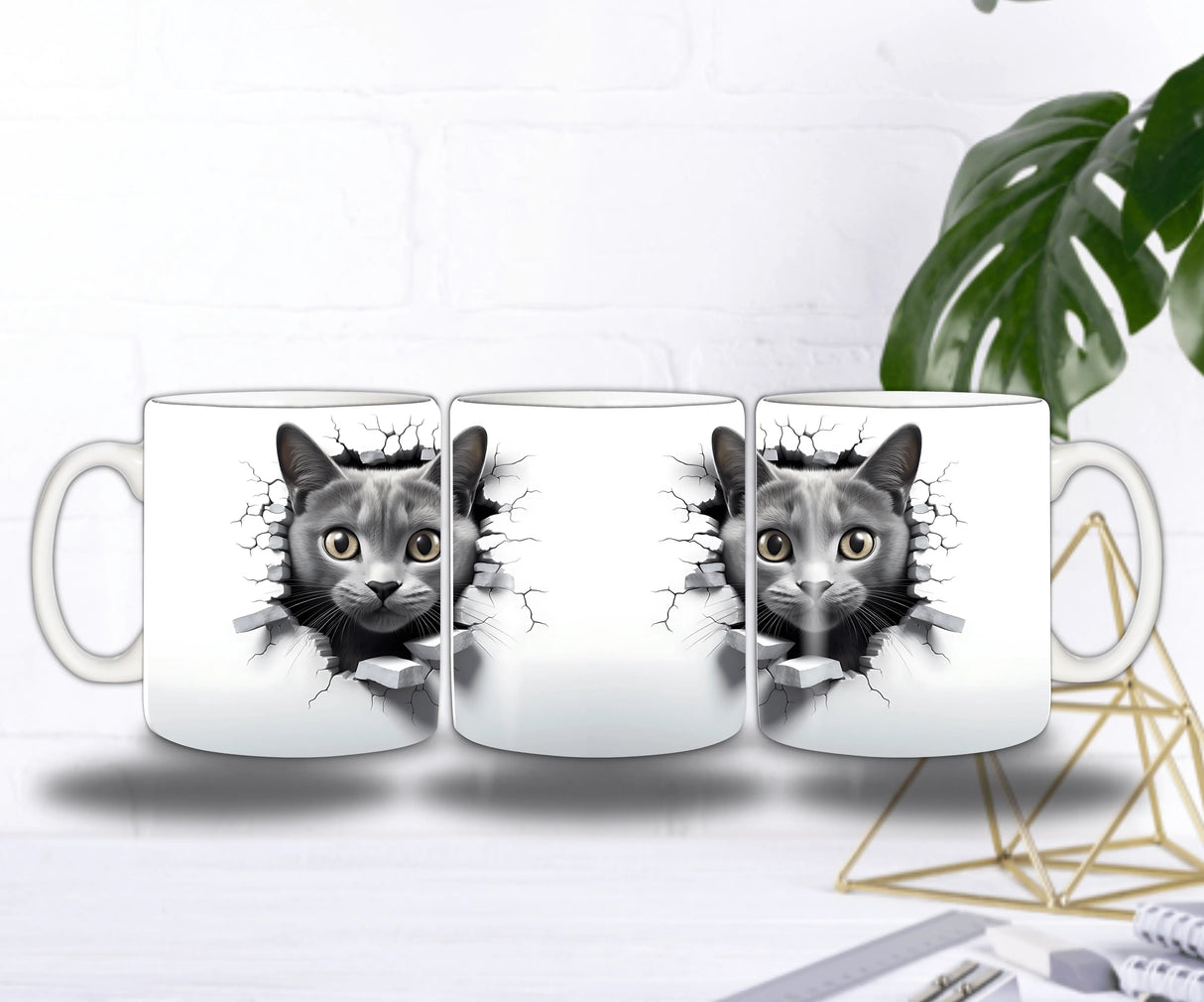 Mug Chaton Gris 3D – Le Chat qui Traverse le Mur Sublimation Store