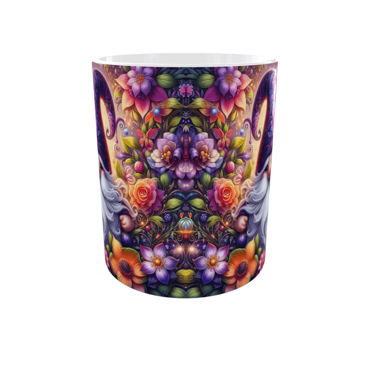 mug gnome fleuri colore illustration florale vue face