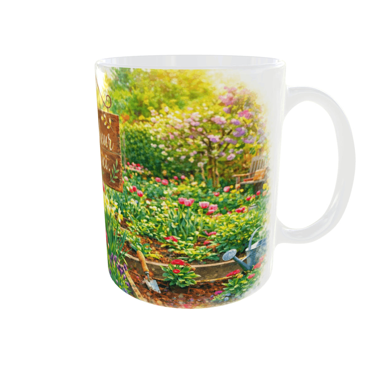 Mug jardinage le bonheur pousse ici anse droite