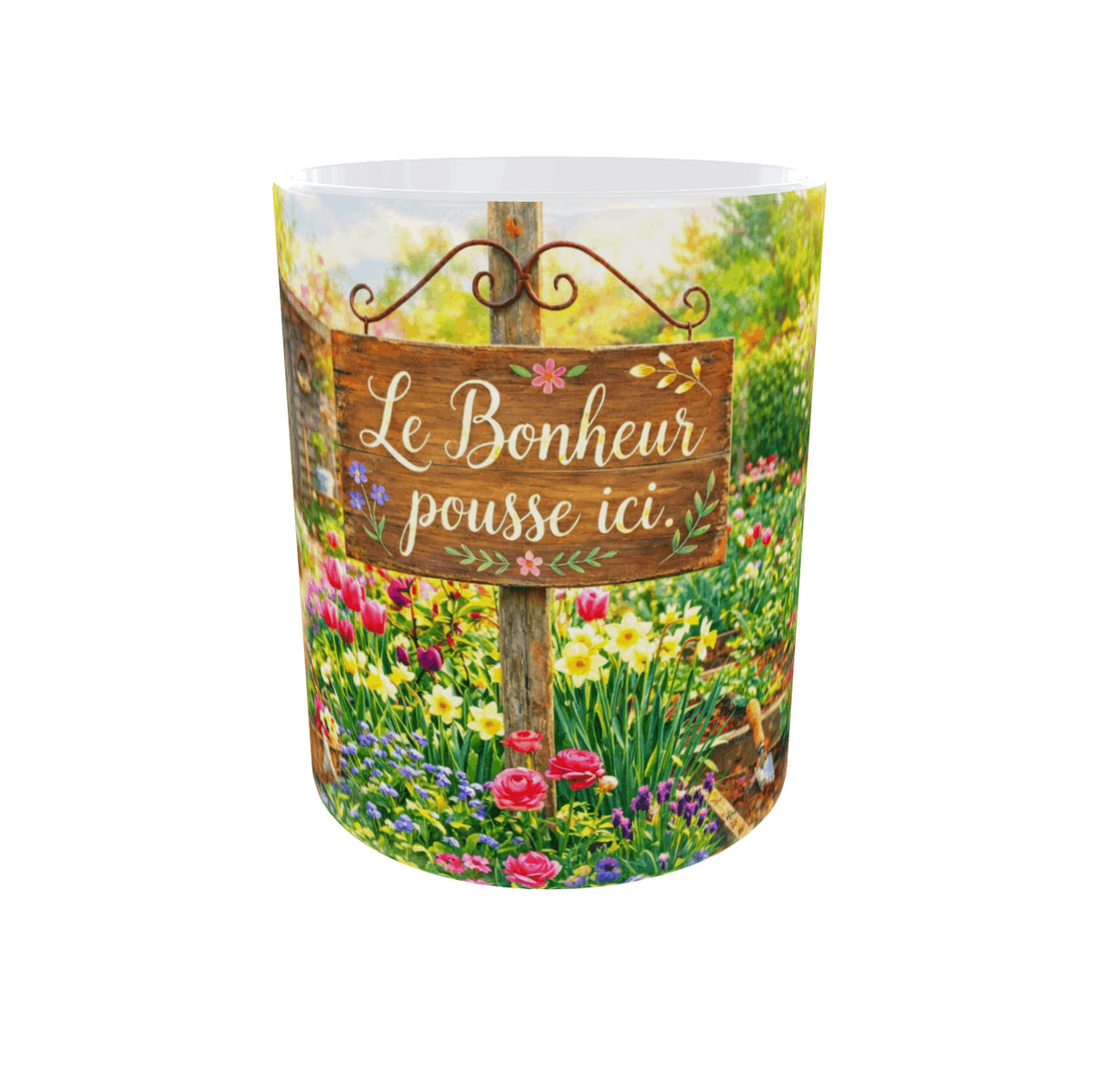 Mug jardinage le bonheur pousse ici vue de face