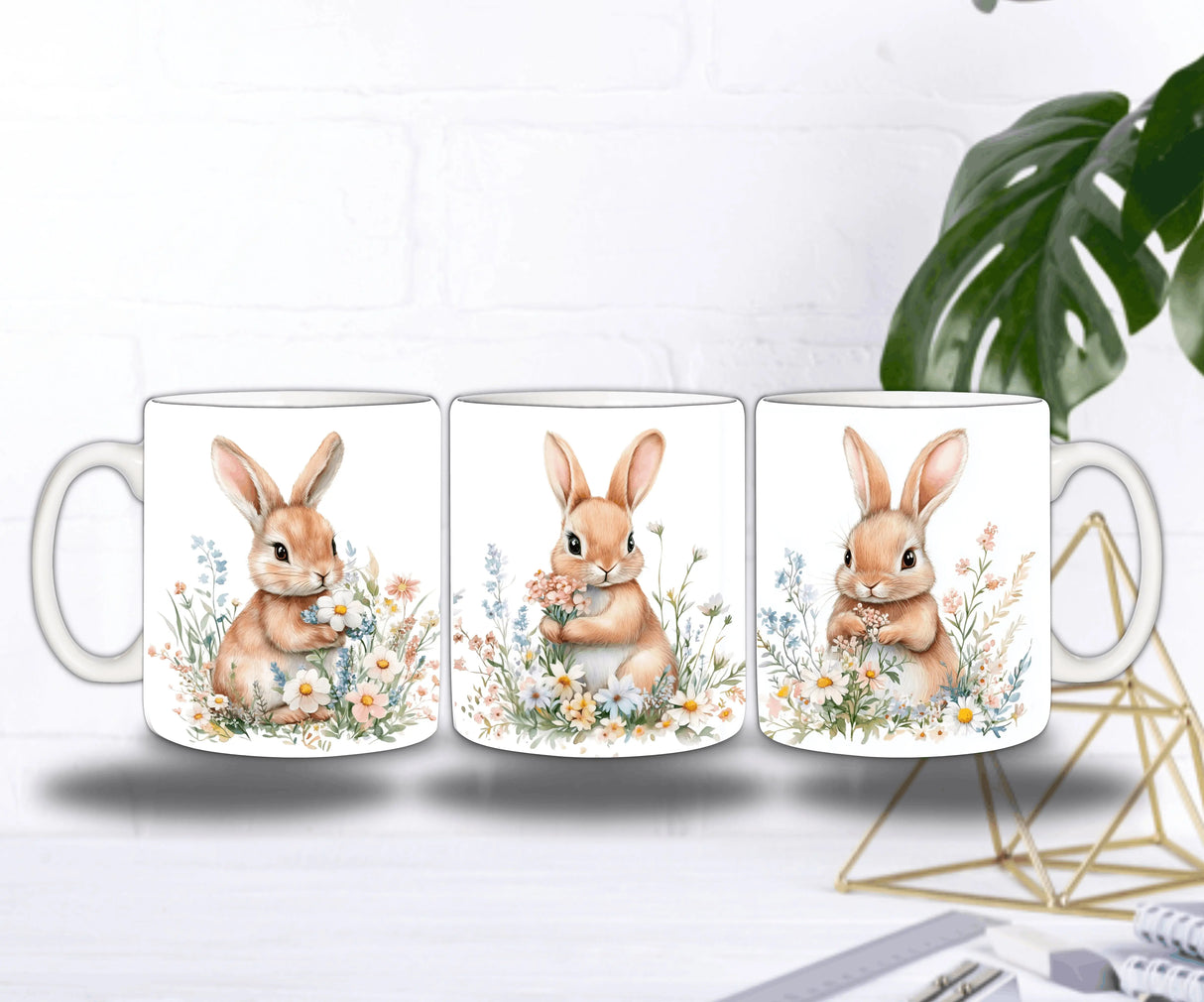 Mug Lapin Fleuri 11 oz – Tasse Printemps Illustration Aquarelle Sublimation Store