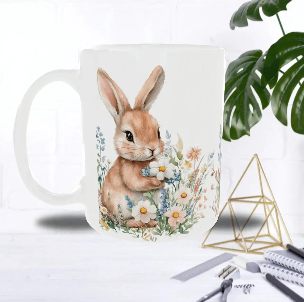 Mug Lapin Fleuri 11 oz – Tasse Printemps Illustration Aquarelle Sublimation Store