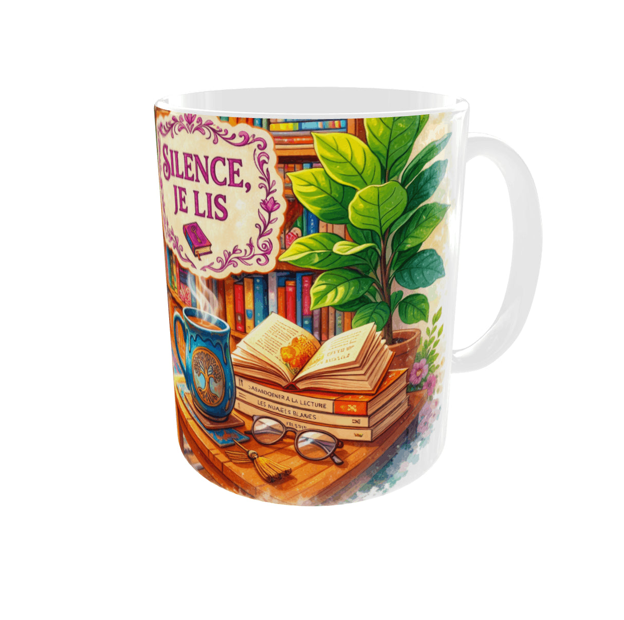 Mug lecture silence je lis anse droite