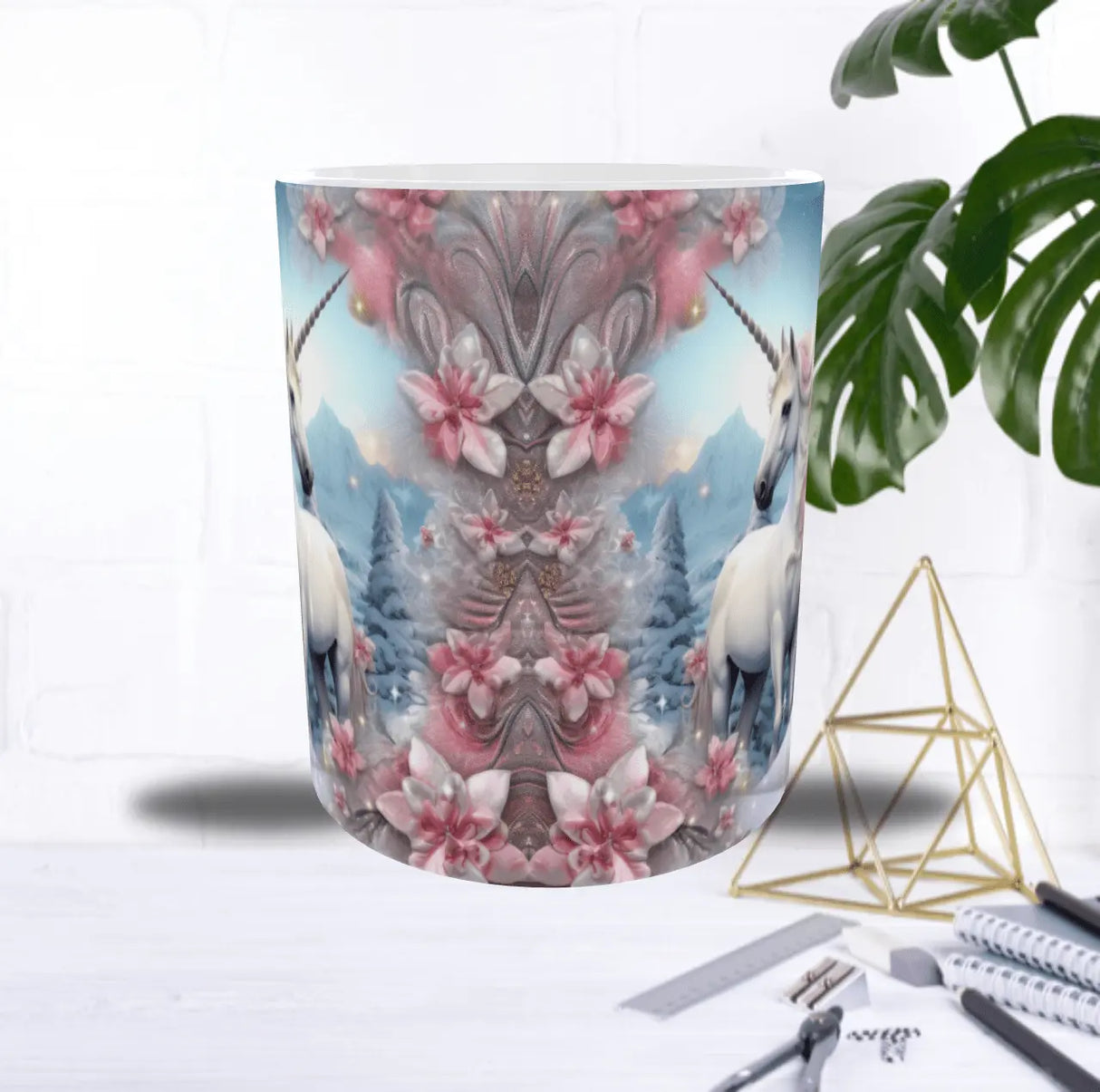 Mug Licorne Hivernale – Sublimation Paysage Enneigé & Fleurs Roses (11oz) Sublimation Store