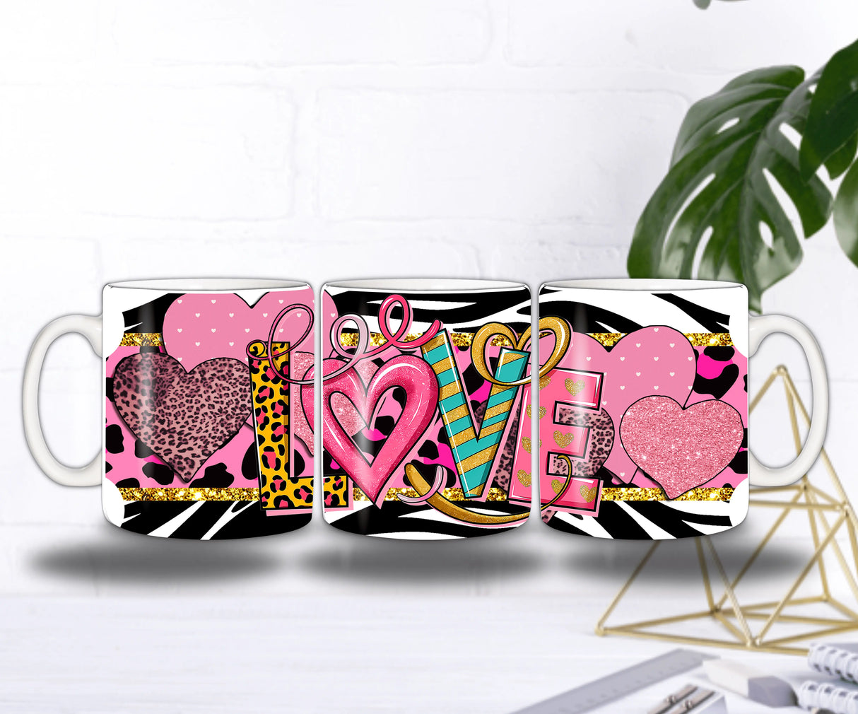 Mug Love Saint-Valentin – Cœurs Roses & Mot “LOVE” Glitter (Sublimation) Sublimation Store