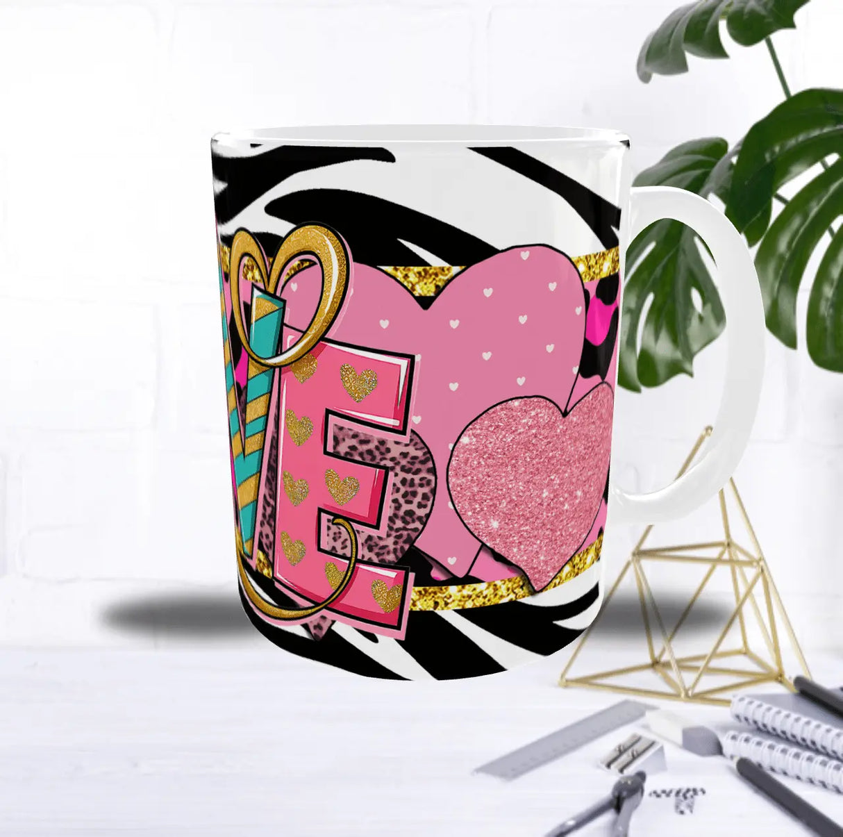 Mug Love Saint-Valentin – Cœurs Roses & Mot “LOVE” Glitter (Sublimation) Sublimation Store