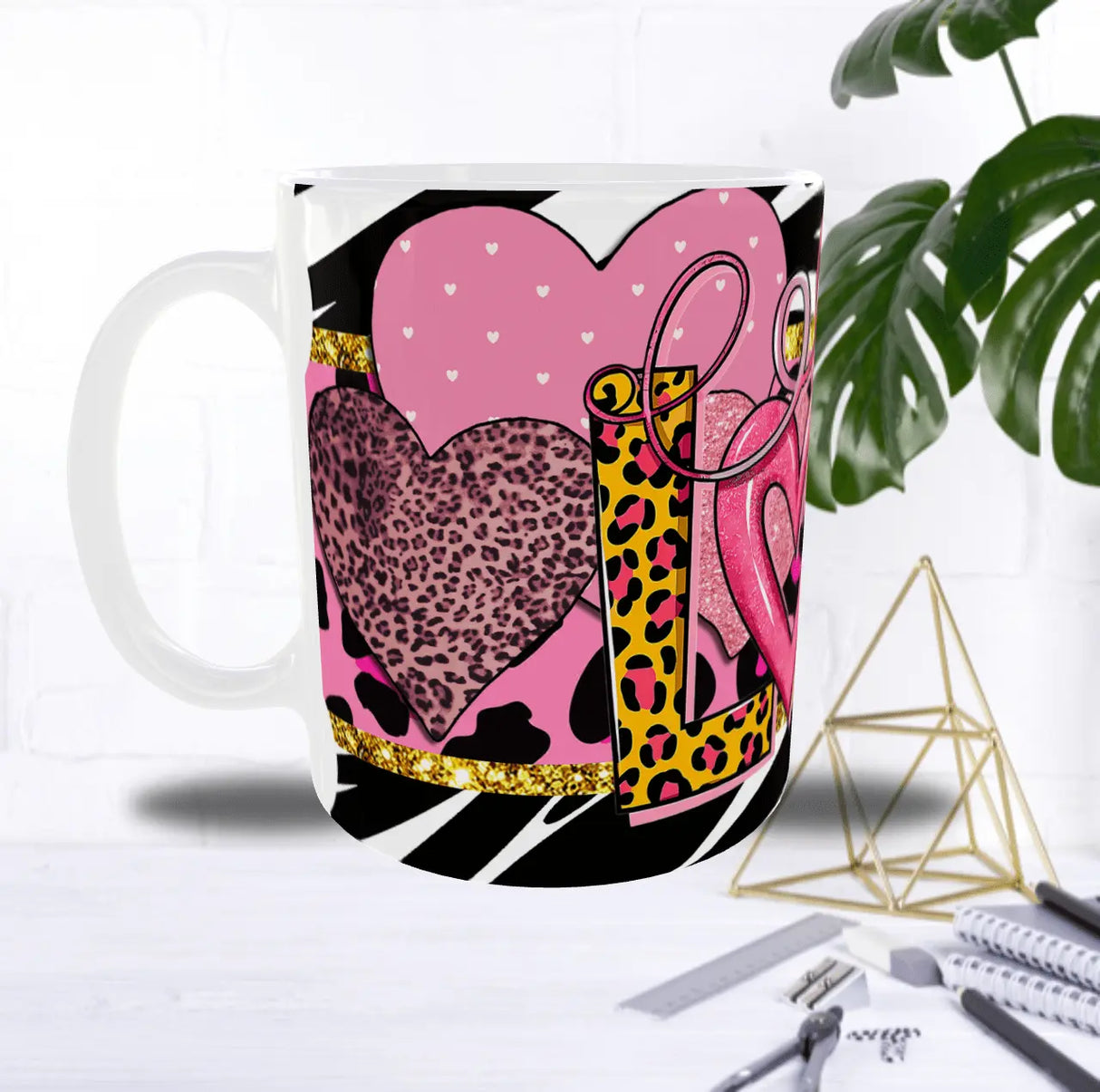 Mug Love Saint-Valentin – Cœurs Roses & Mot “LOVE” Glitter (Sublimation) Sublimation Store