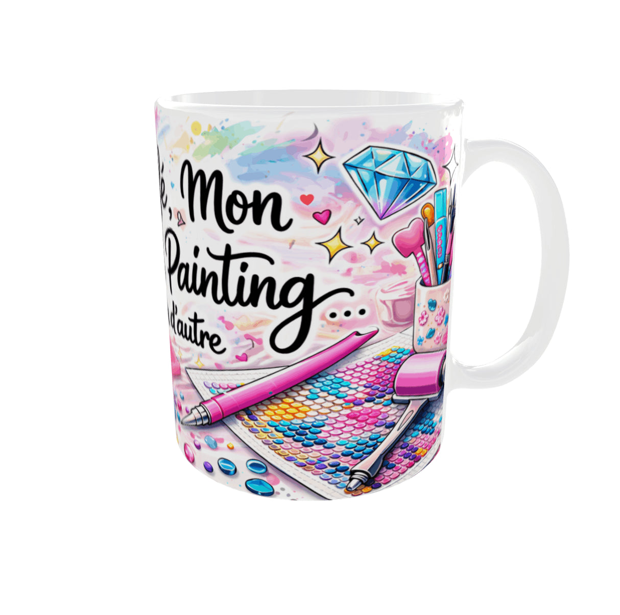 Mug mon café mon diamond painting anse gauche