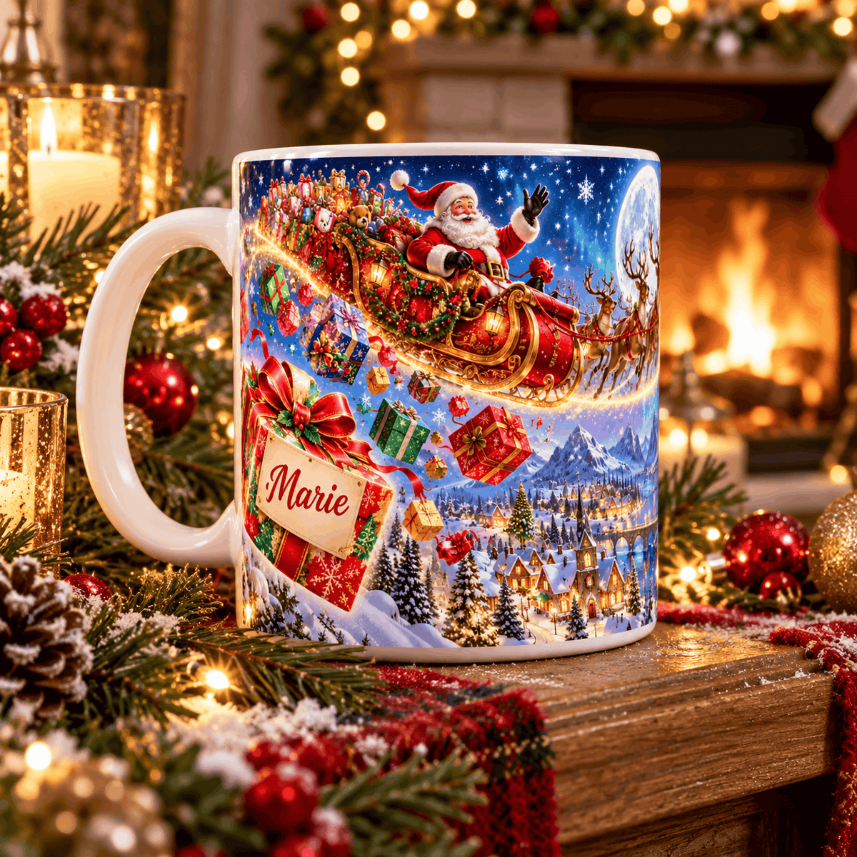 Ton Prénom sur le Cadeau du Père Noël : Mug Personnalisé Traîneau et Rennes Magiques Sublimation Store