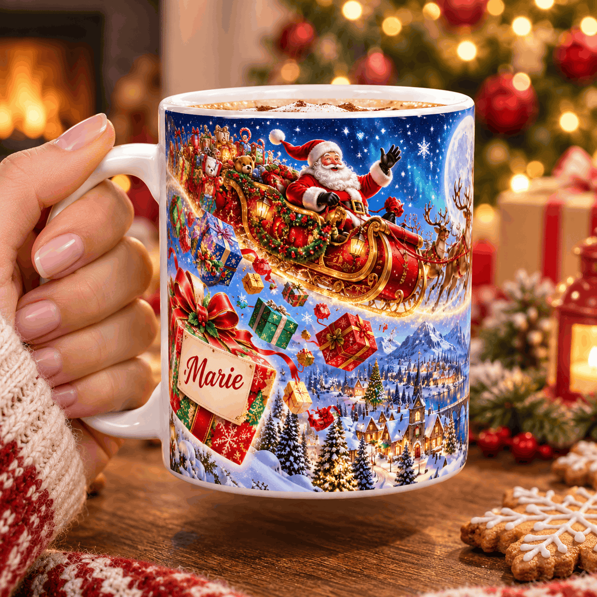 Ton Prénom sur le Cadeau du Père Noël : Mug Personnalisé Traîneau et Rennes Magiques Sublimation Store